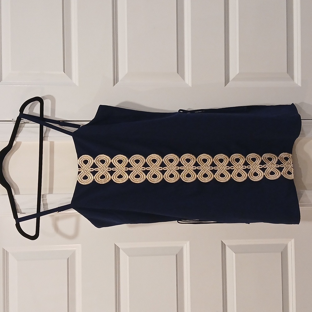 Lilly Pulitzer Sahar Romper Blue Gold Size 6 - Picture 2 of 9